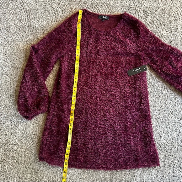 NWT Lulu’s Burgubdy Fuzzy Knit Sweater Dress, Size L. - Picture 7 of 12
